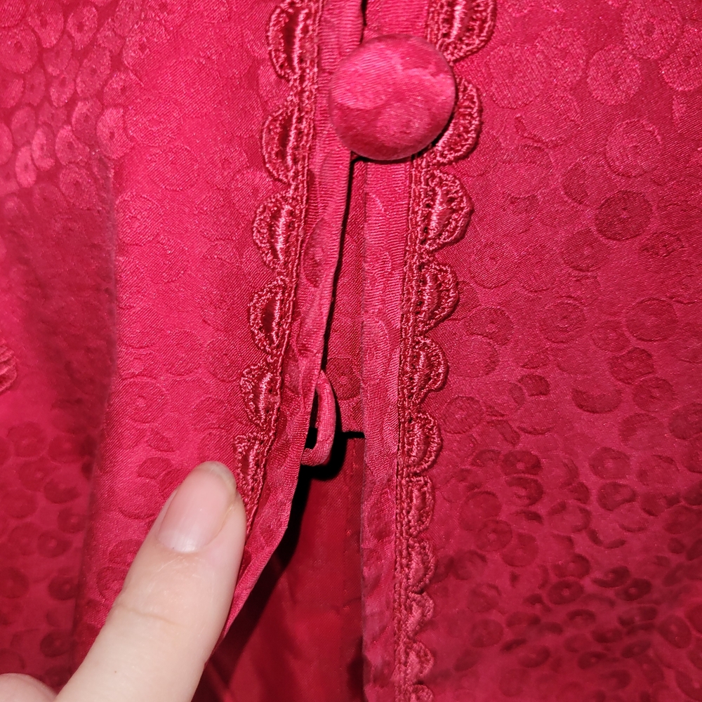 Vintage Silk Skirt Suit Anne Crimmins Hong Kong Red Jacquard Set 8 - Picture 10 of 15